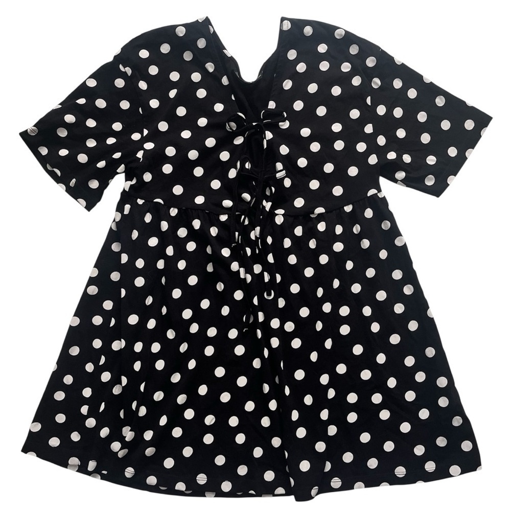 asos design Mini Dress Black White Polka Dot V Neck with Fabric Ties Sz 4